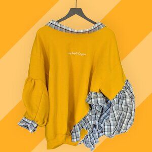 Upcycled Puff Sleeve Sweatshirt - Size L or XL - Courage Doesn't Always Roar